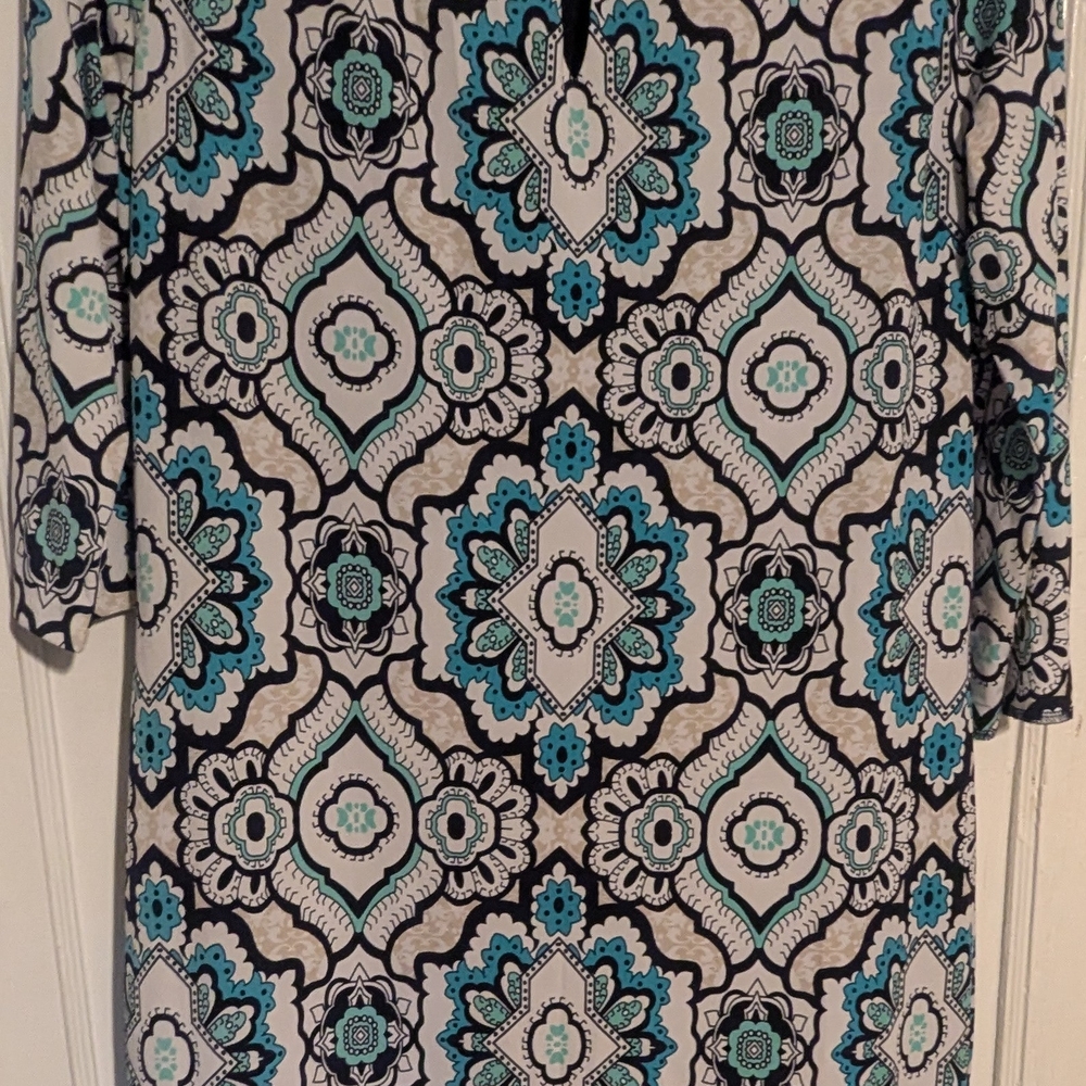 Liz Claiborne Black and Teal Patterned Dress